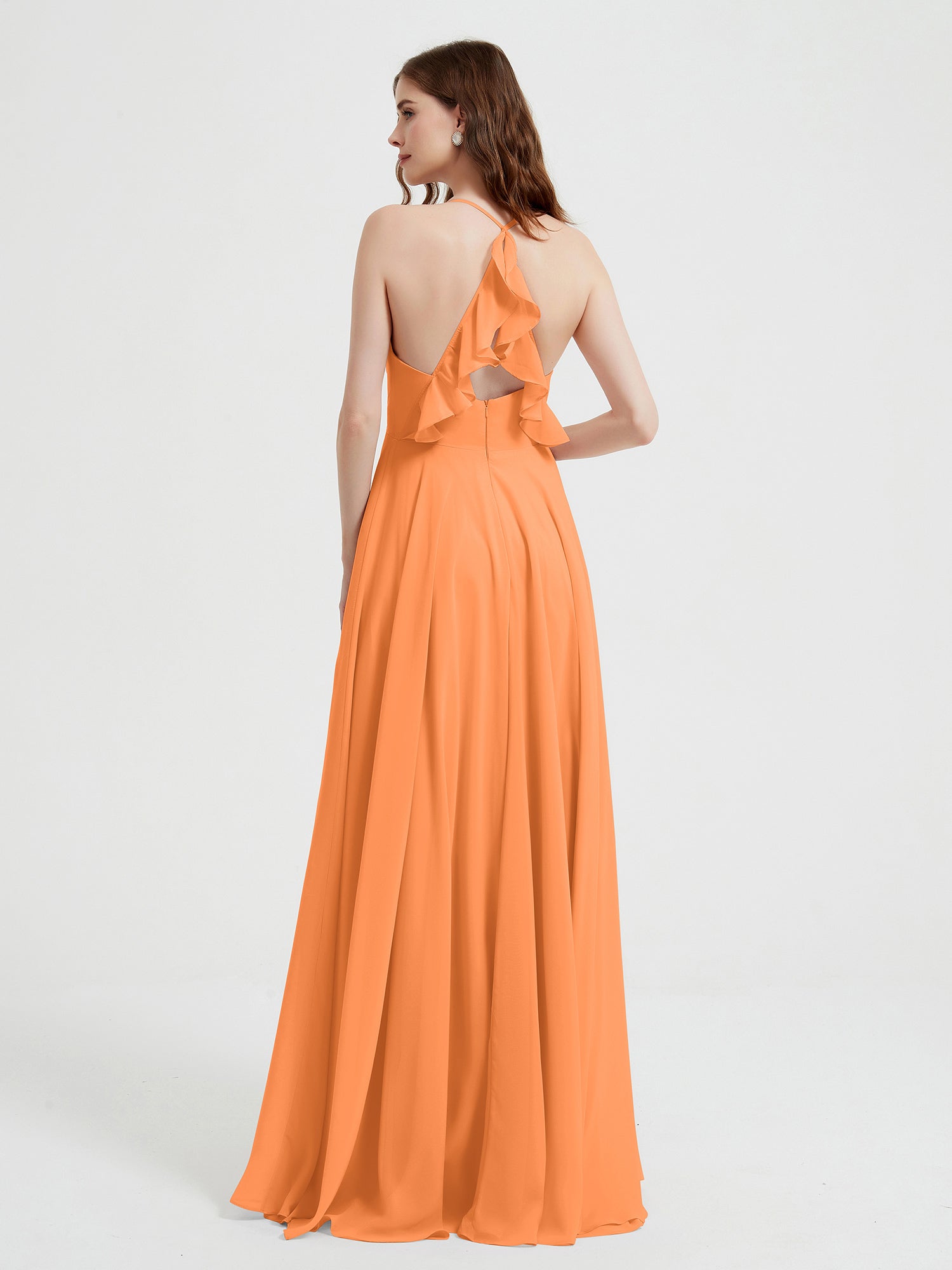 V-neck Bridesmaid Dress with Cross Back Orange